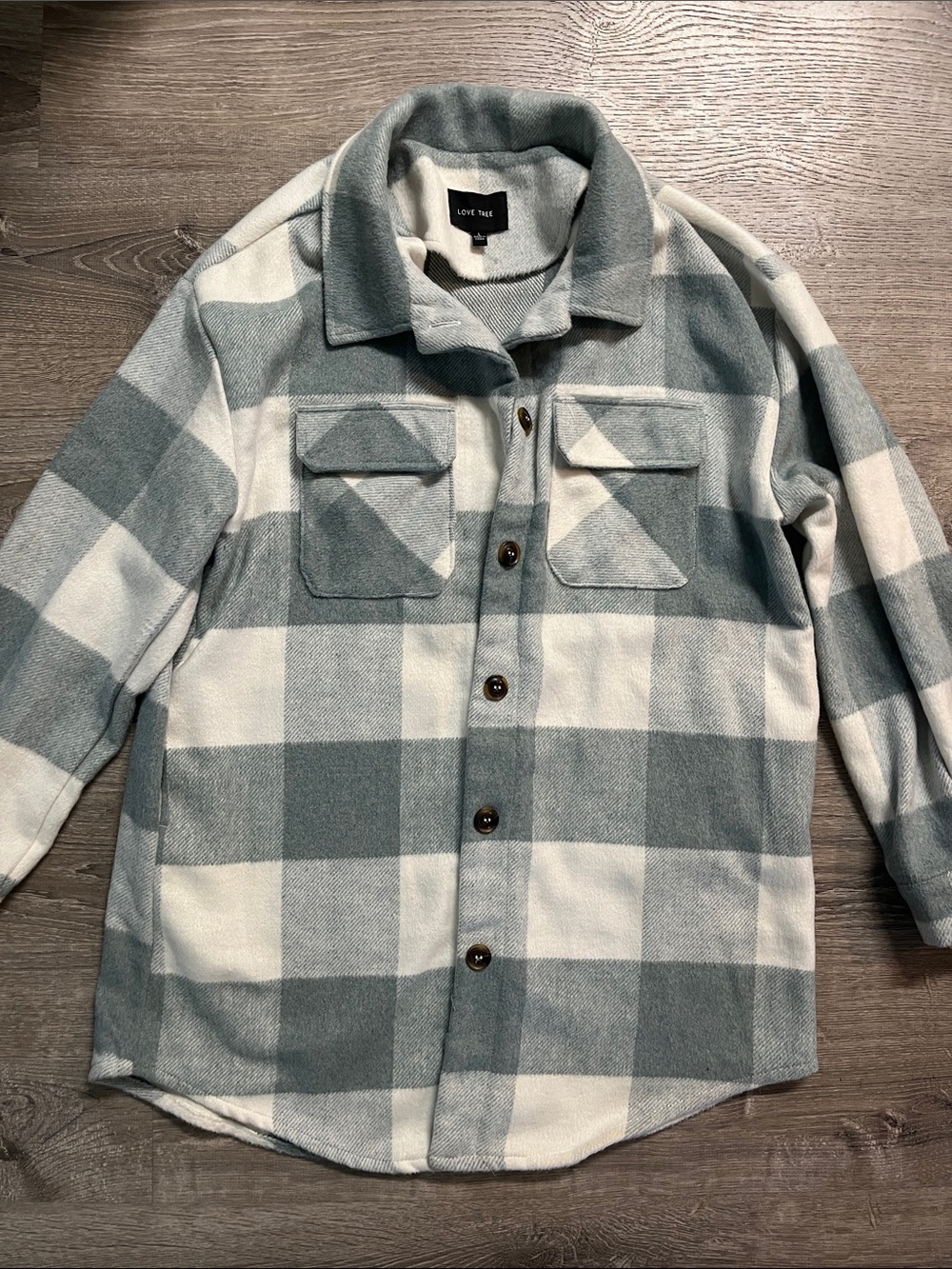 Love Tree Sage Green & Cream Plaid Shacket Jacket